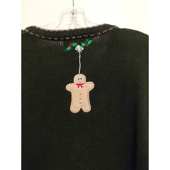 Quacker Factory Vintage Novelty Gingerbread Holiday Cardigan Black 2X - Picture 7 of 8